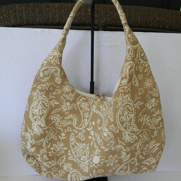 NEW & OTHER STORIES TAN/IVORY PRINTED CANVAS LARGE HOBO SHOULDER BAG BOHO - Picture 1 of 9